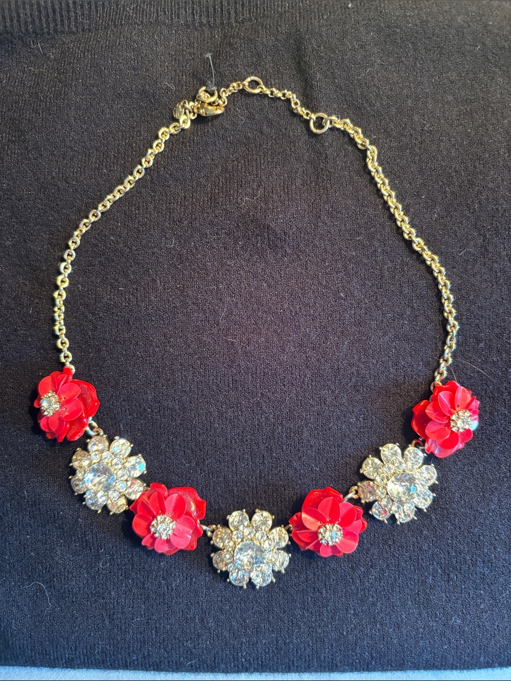 Vintage 2017 Kate Spade Necklace with Red Floral and Clear Crystal Accents
